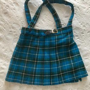 Vintage Children's Kilt, Acrylic/ Wool Blend,  Blue/White/Green Plaid, Size 2